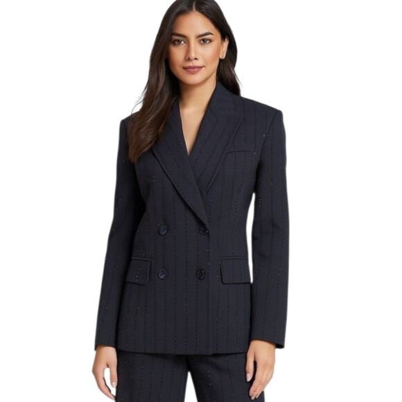 Mac Duggal Women's Suit Blazer Sz Small Blue Beaded Formal Cocktail Party Jacket - Picture 1 of 15